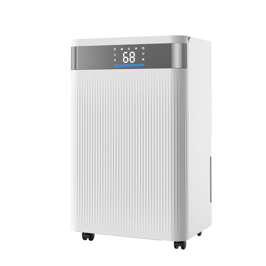 White 35 pints dehumidifier with digital display on a white background.